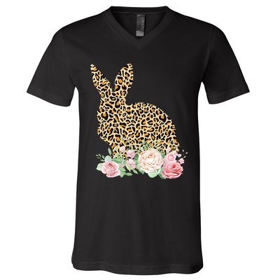 Leopard Floral Bunny V-Neck T-Shirt