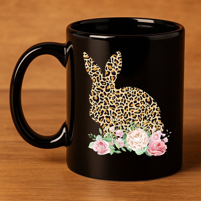 Leopard Floral Bunny 11oz C Handle Ceramic Mug