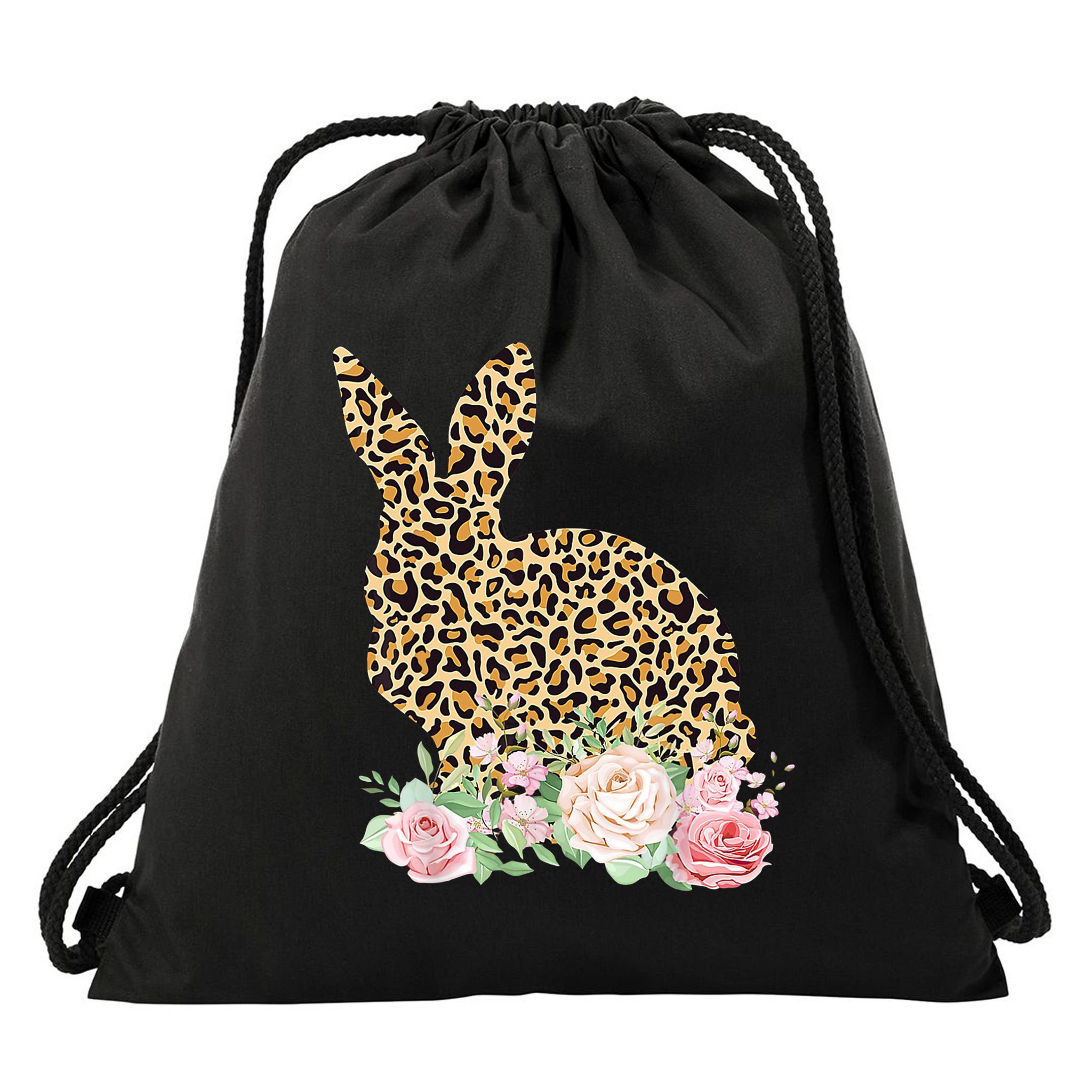 Leopard Floral Bunny Drawstring Bag