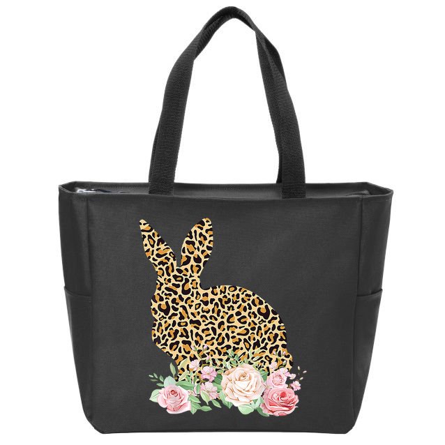 Leopard Floral Bunny Zip Tote Bag