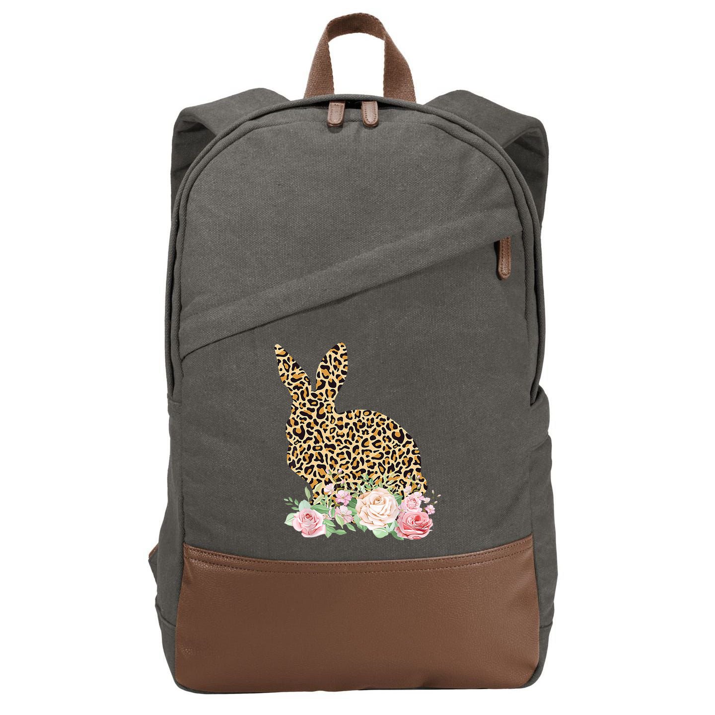 Leopard Floral Bunny Cotton Canvas Backpack