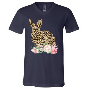 Leopard Floral Bunny V-Neck T-Shirt