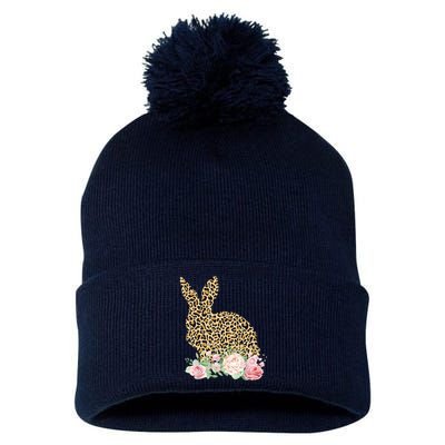 Leopard Floral Bunny Pom Pom 12in Knit Beanie