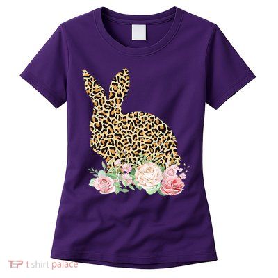 Leopard Floral Bunny Womens T-Shirt