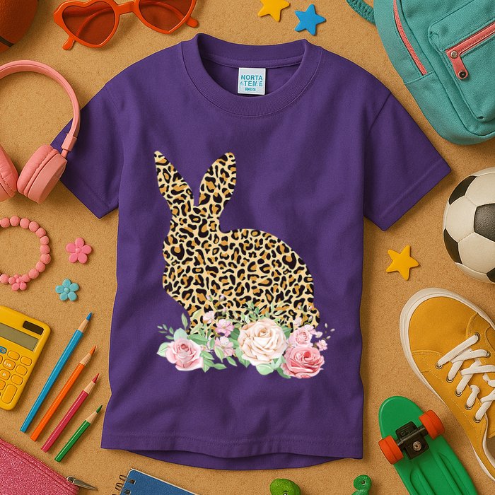 Leopard Floral Bunny Kids T-Shirt