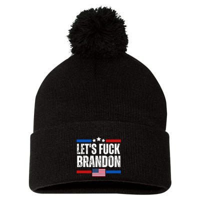 LetS F Brandon Conservative Anti Liberal Us Flag Pom Pom 12in Knit Beanie