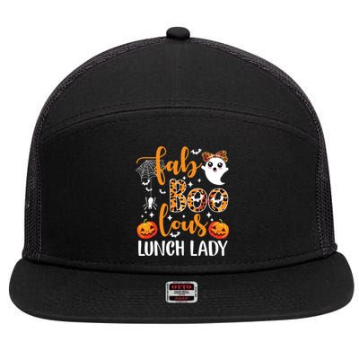 Leopard Fab Boo Lous Lunch Lady Team Teacher Halloween 7 Panel Mesh Trucker Snapback Hat