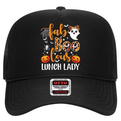 Leopard Fab Boo Lous Lunch Lady Team Teacher Halloween High Crown Mesh Back Trucker Hat