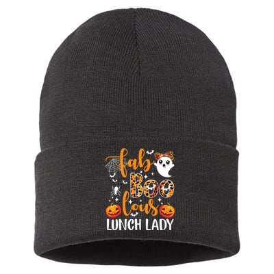 Leopard Fab Boo Lous Lunch Lady Team Teacher Halloween Sustainable Knit Beanie