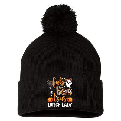 Leopard Fab Boo Lous Lunch Lady Team Teacher Halloween Pom Pom 12in Knit Beanie