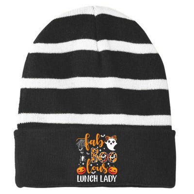 Leopard Fab Boo Lous Lunch Lady Team Teacher Halloween Striped Beanie with Solid Band