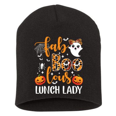 Leopard Fab Boo Lous Lunch Lady Team Teacher Halloween Short Acrylic Beanie