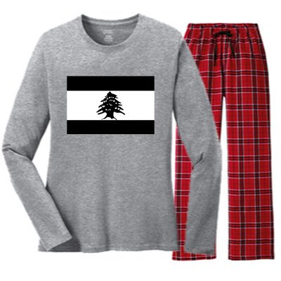 Lebanon Flag Black And White Women's Long Sleeve Flannel Pajama Set 