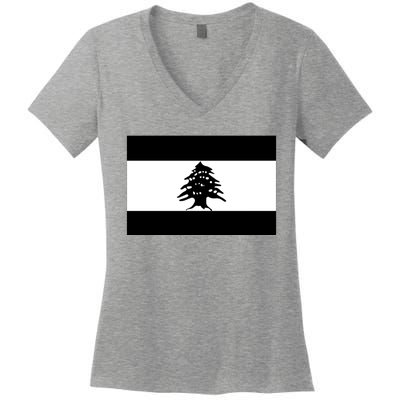 Lebanon Flag Black And White Women's V-Neck T-Shirt