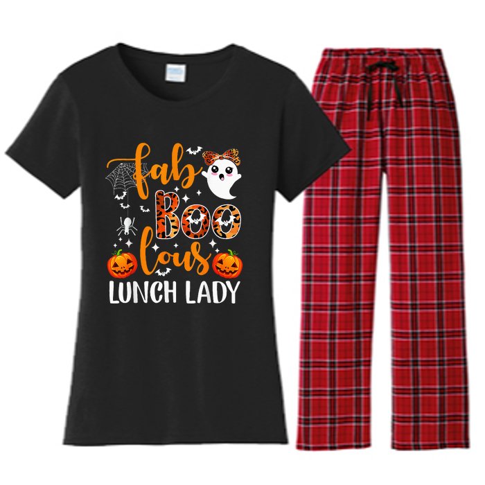 Leopard Fab Boo Lous Lunch Lady Team Teacher Halloween Women's Flannel Pajama Set