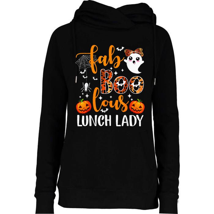 Leopard Fab Boo Lous Lunch Lady Team Teacher Halloween Womens Funnel Neck Pullover Hood