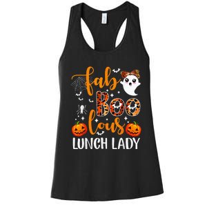 Leopard Fab Boo Lous Lunch Lady Team Teacher Halloween Women's Racerback Tank