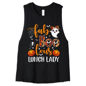 Leopard Fab Boo Lous Lunch Lady Team Teacher Halloween Women's Racerback Cropped Tank