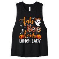 Leopard Fab Boo Lous Lunch Lady Team Teacher Halloween Women's Racerback Cropped Tank