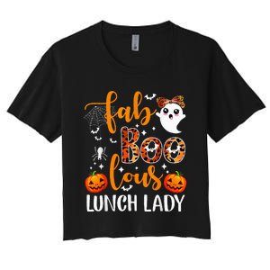 Leopard Fab Boo Lous Lunch Lady Team Teacher Halloween Women's Crop Top Tee