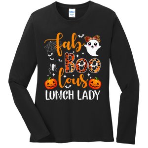 Leopard Fab Boo Lous Lunch Lady Team Teacher Halloween Ladies Long Sleeve Shirt