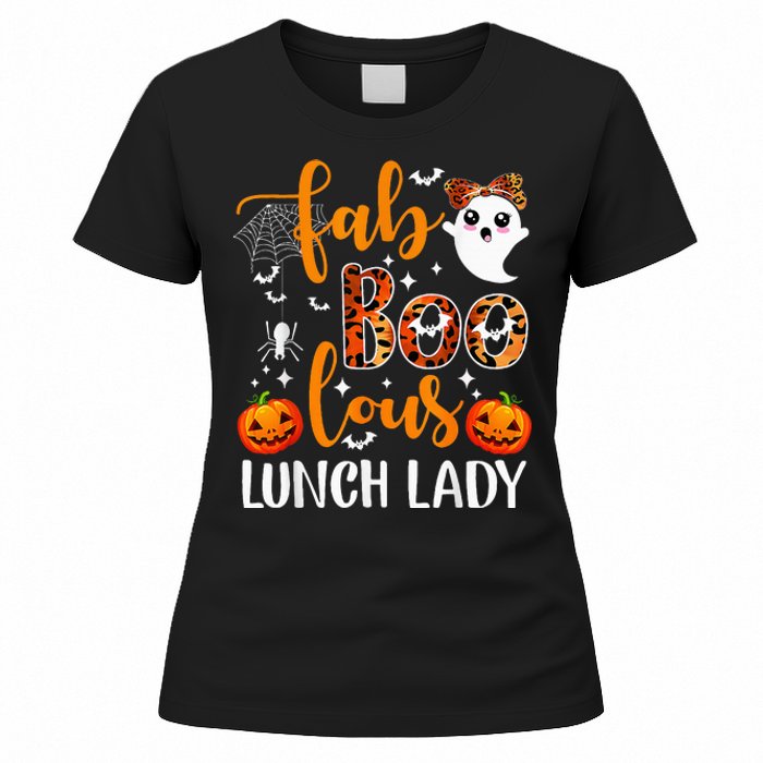 Leopard Fab Boo Lous Lunch Lady Team Teacher Halloween Women's T-Shirt