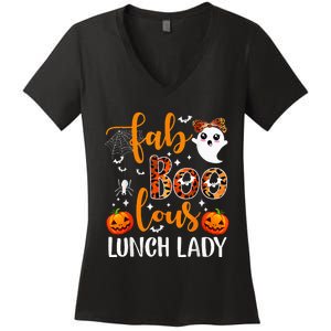 Leopard Fab Boo Lous Lunch Lady Team Teacher Halloween Women's V-Neck T-Shirt