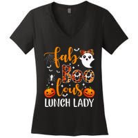 Leopard Fab Boo Lous Lunch Lady Team Teacher Halloween Women's V-Neck T-Shirt