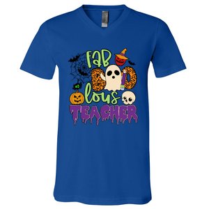 Leopard Fab Boo Lous Lunch Lady Team Teacher Halloween Gift V-Neck T-Shirt