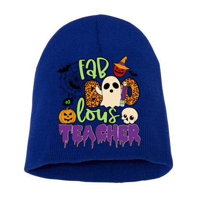 Leopard Fab Boo Lous Lunch Lady Team Teacher Halloween Gift Short Acrylic Beanie