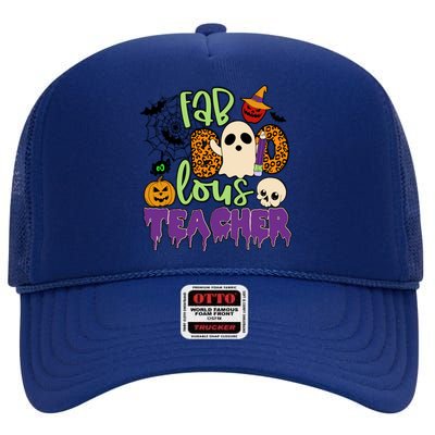 Leopard Fab Boo Lous Lunch Lady Team Teacher Halloween Gift High Crown Mesh Back Trucker Hat