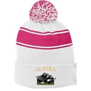 Last Frontier Bald Eagle Alaska Stripe Pom Pom Beanie