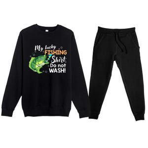 Lucky Fishing Bass Funny Fish Dad Gift Premium Crewneck Sweatsuit Set