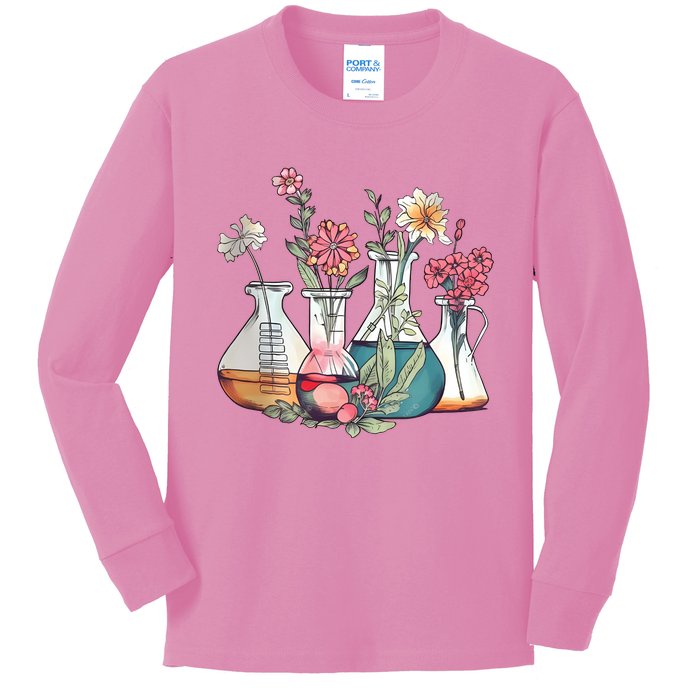 Laboratory Floral Beakers Chemistry Lab Scientist Kids Long Sleeve Shirt