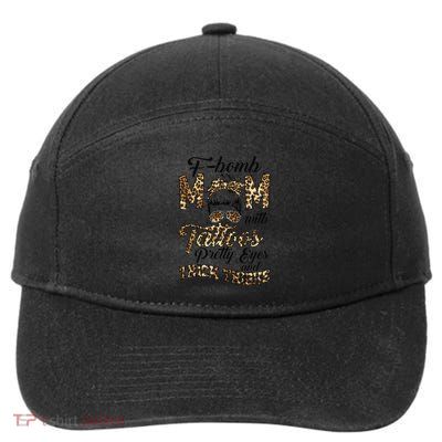 Leopard F Bomb Mom Pretty Eyes Messy Bun Mother's Day 7-Panel Snapback Hat