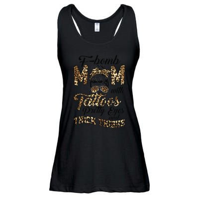 Leopard F Bomb Mom Pretty Eyes Messy Bun Mother's Day Ladies Essential Flowy Tank