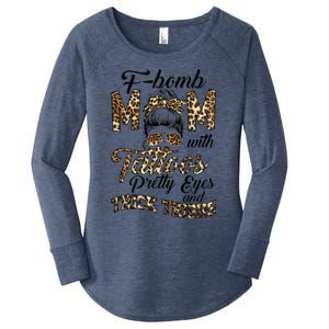 Leopard F Bomb Mom Pretty Eyes Messy Bun Mother's Day Women's Perfect Tri Tunic Long Sleeve Shirt