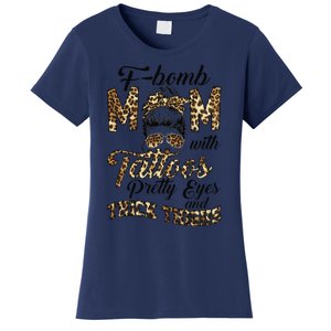 Leopard F Bomb Mom Pretty Eyes Messy Bun Mother's Day Women's T-Shirt