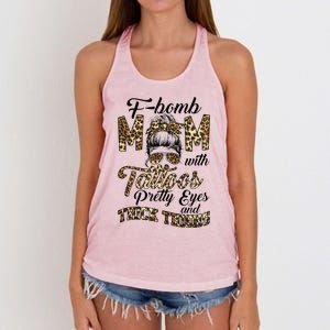 Leopard F Bomb Mom Pretty Eyes Messy Bun Mother's Day Women's Knotted Racerback Tank