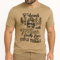 Leopard F Bomb Mom Pretty Eyes Messy Bun Mother's Day Cooling Performance Crew T-Shirt
