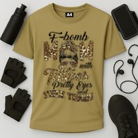 Leopard F Bomb Mom Pretty Eyes Messy Bun Mother's Day Cooling Performance Crew T-Shirt