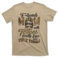 Leopard F Bomb Mom Pretty Eyes Messy Bun Mother's Day T-Shirt