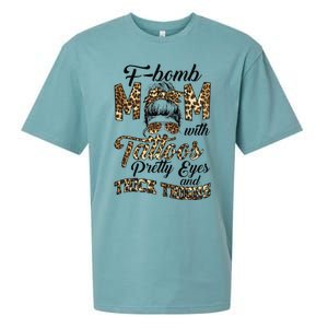 Leopard F Bomb Mom Pretty Eyes Messy Bun Mother's Day Sueded Cloud Jersey T-Shirt