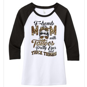 Leopard F Bomb Mom Pretty Eyes Messy Bun Mother's Day Women's Tri-Blend 3/4-Sleeve Raglan Shirt