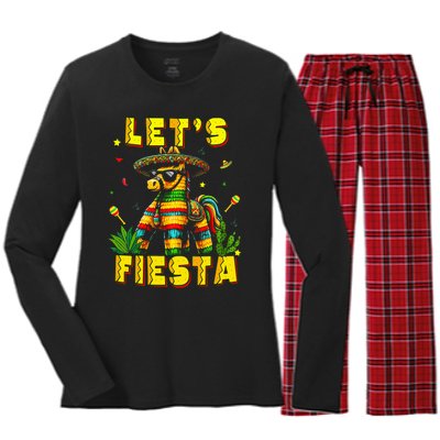 Lets Fiesta Cinco De Mayo Mexican Party Mexico Donkey Pinata Women's Long Sleeve Flannel Pajama Set 