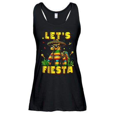 Lets Fiesta Cinco De Mayo Mexican Party Mexico Donkey Pinata Ladies Essential Flowy Tank