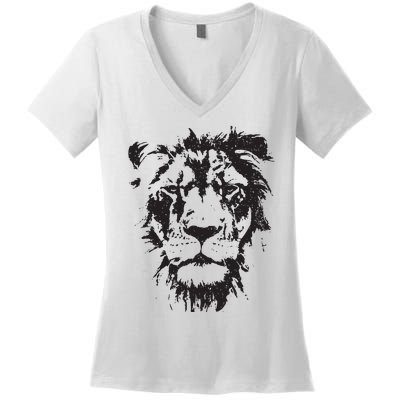 Lion Face Cool Zoo Animals Zoo Keeper Women's V-Neck T-Shirt