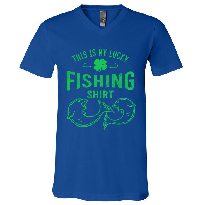 Lucky Fishing Cute Gift Funny Shamrock Fisher Gift V-Neck T-Shirt