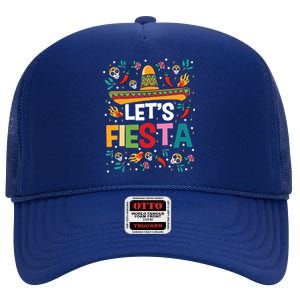 Lets Fiesta Cinco De Mayo Mexican Theme Party Guitar Lover High Crown Mesh Back Trucker Hat