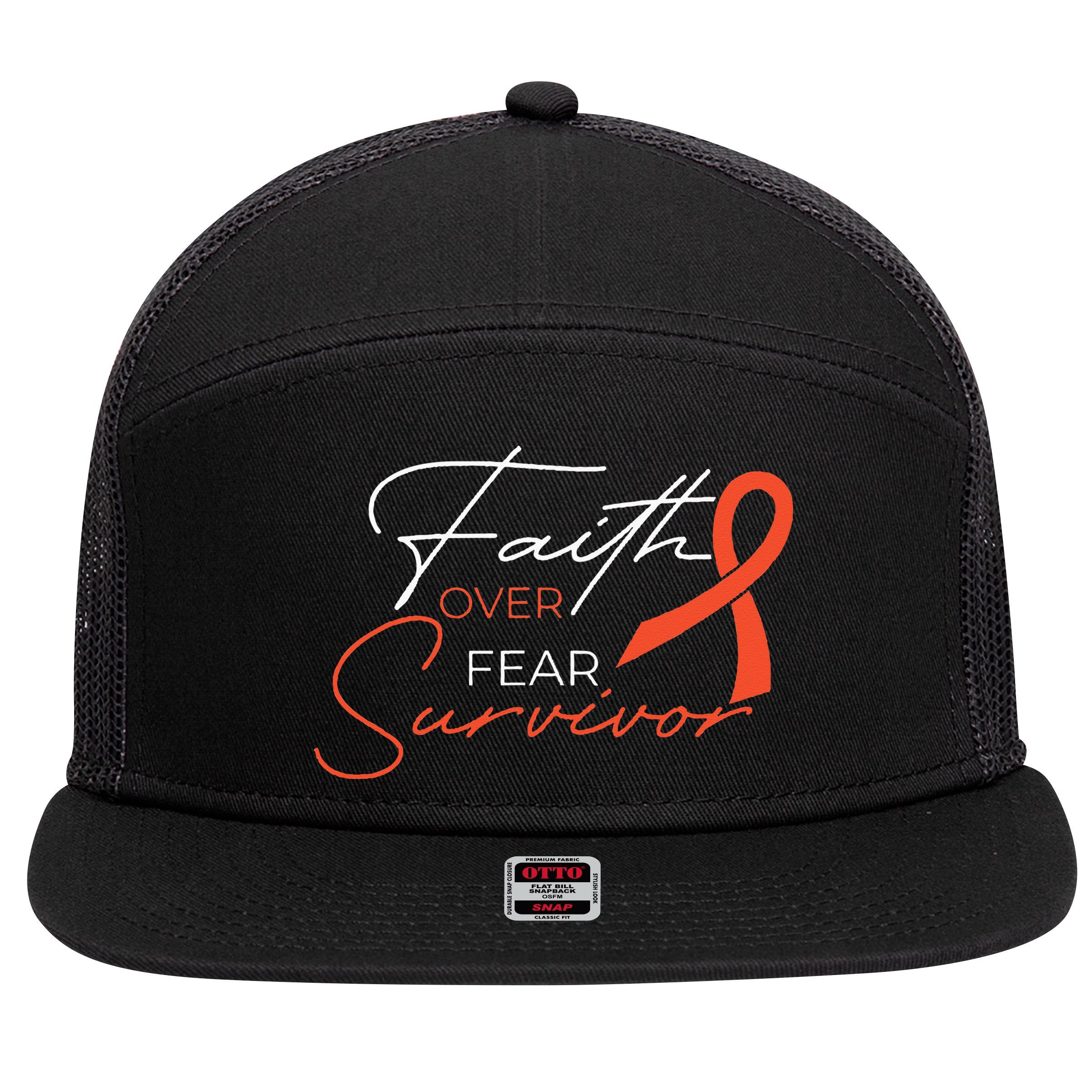 Leukemia Fight Cancer Ribbon 7 Panel Mesh Trucker Snapback Hat